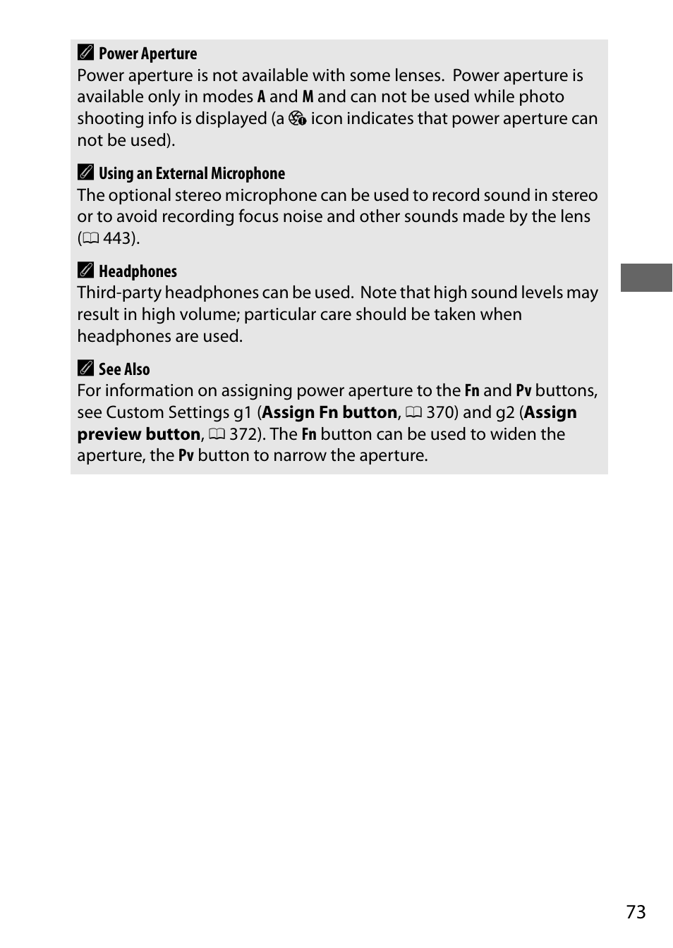 73 a | Nikon D750 DSLR Camera (Body Only) User Manual | Page 101 / 537