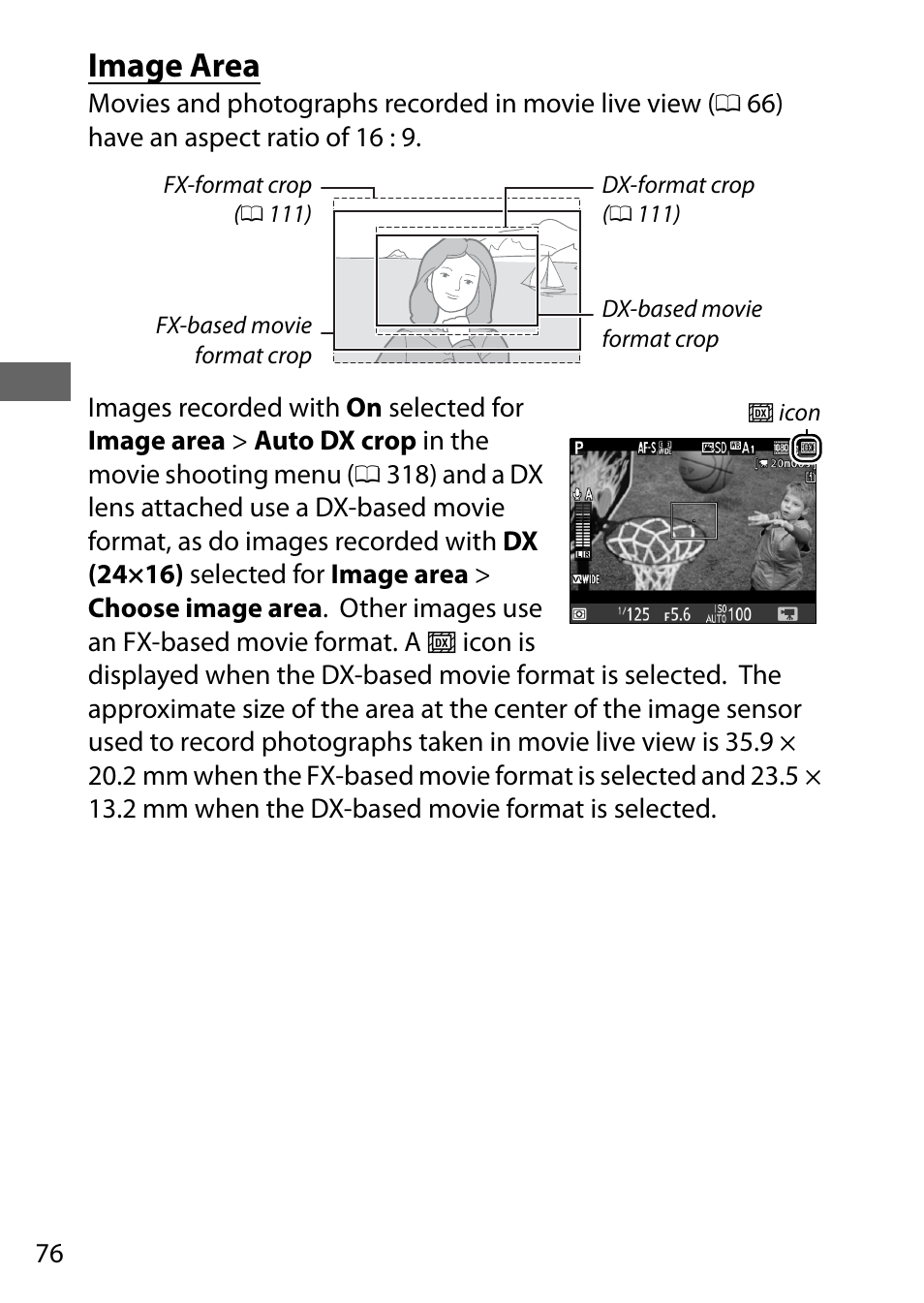 Image area | Nikon D750 DSLR Camera (Body Only) User Manual | Page 104 / 537