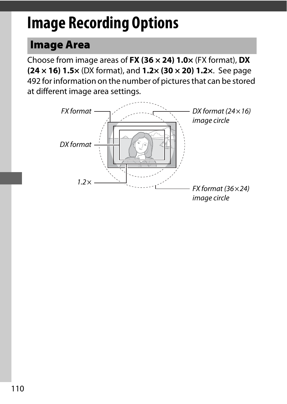 Image recording options, Image area | Nikon D750 DSLR Camera (Body Only) User Manual | Page 138 / 537