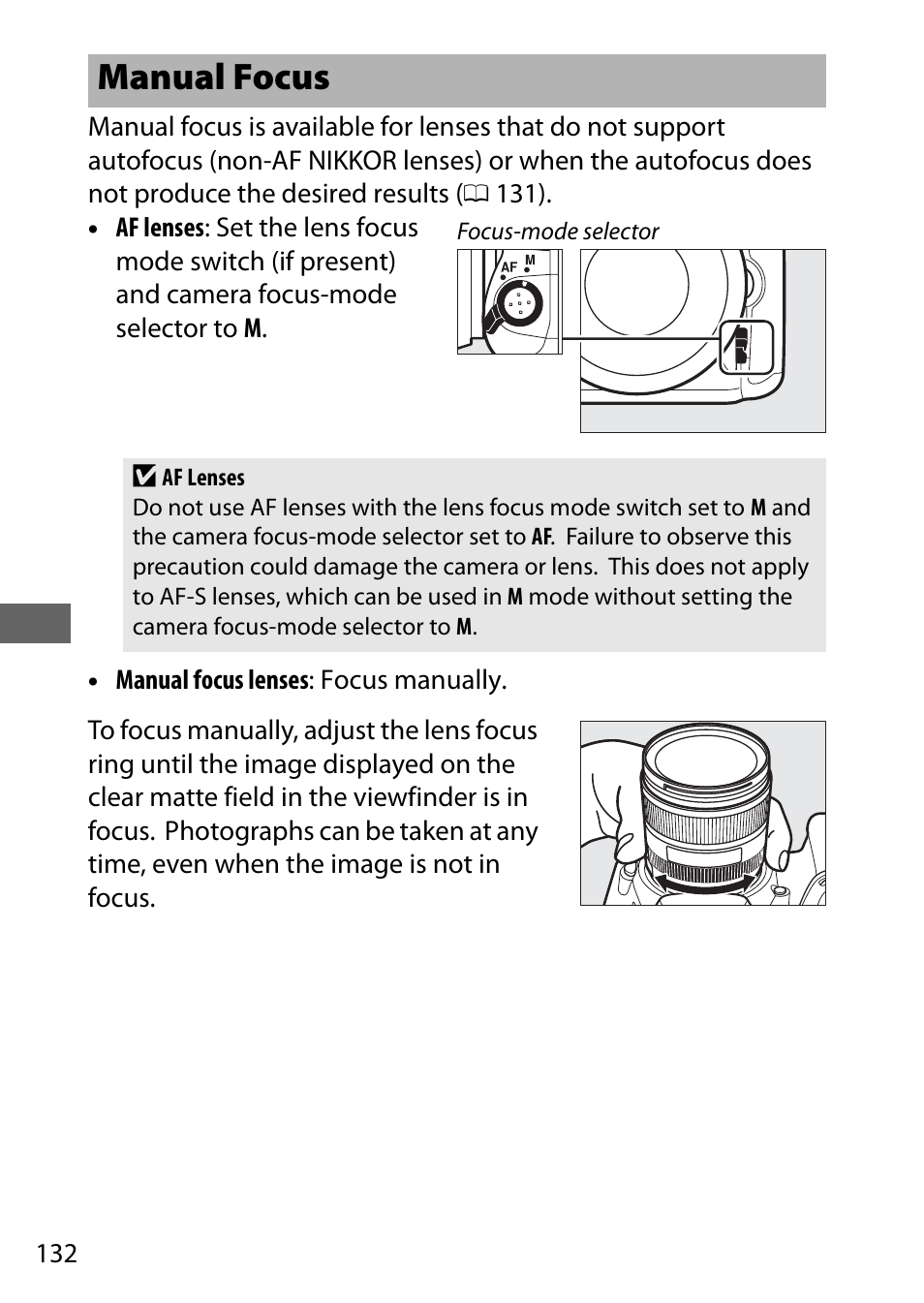 Manual focus, 132) or u | Nikon D750 DSLR Camera (Body Only) User Manual | Page 160 / 537