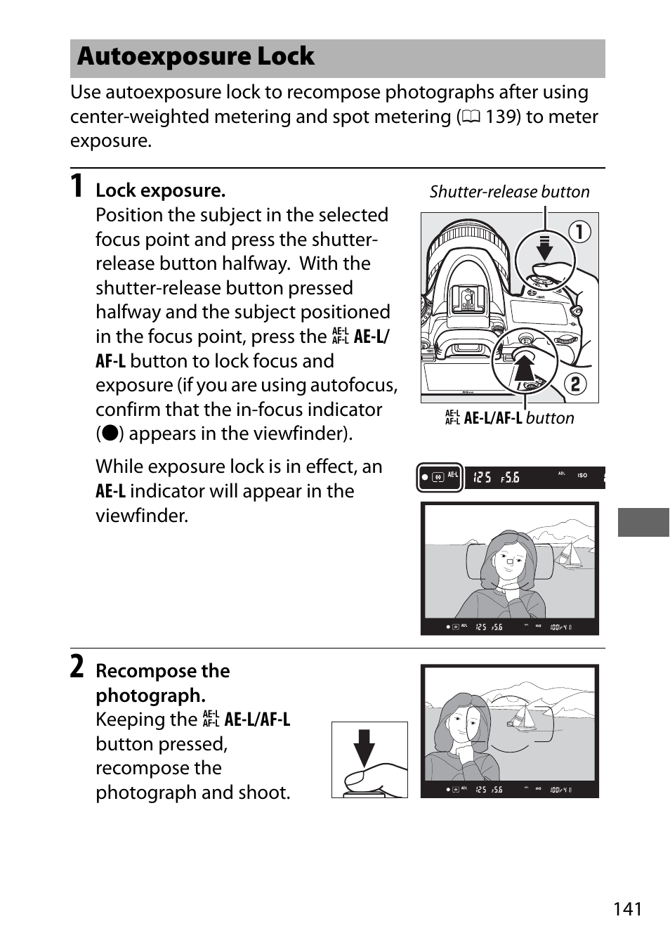 Autoexposure lock, 141); f, 141) o | Nikon D750 DSLR Camera (Body Only) User Manual | Page 169 / 537