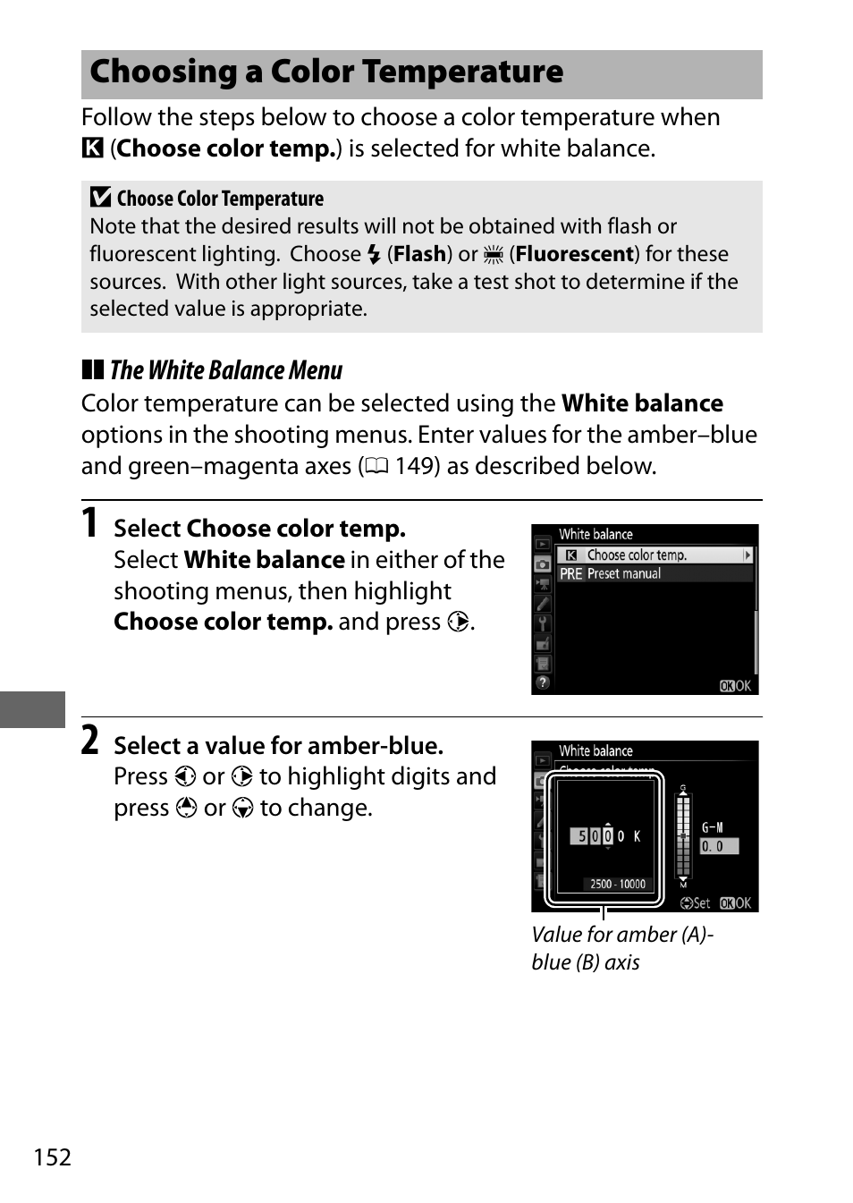 Choosing a color temperature | Nikon D750 DSLR Camera (Body Only) User Manual | Page 180 / 537