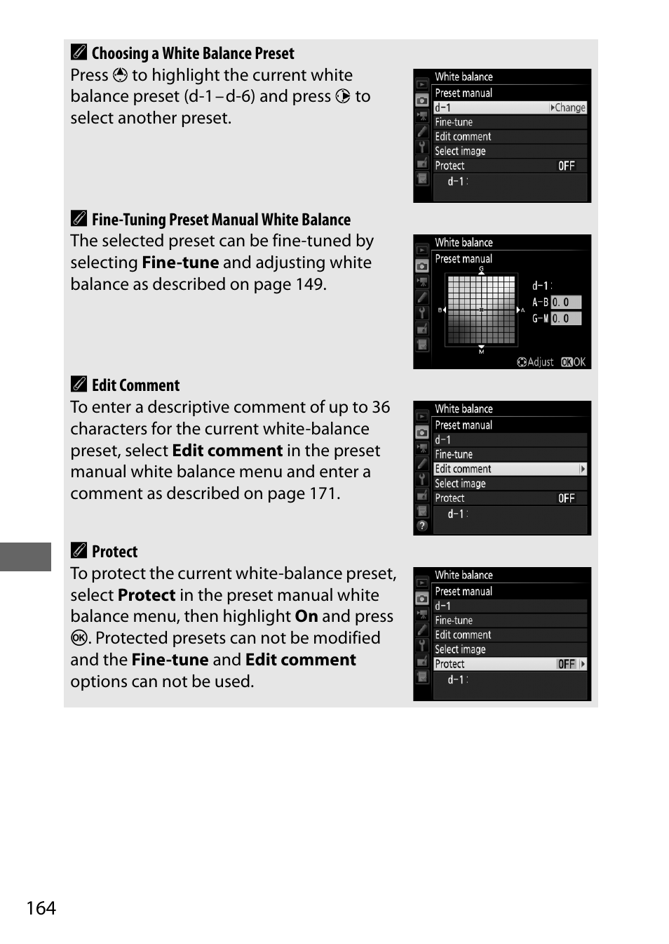 164 a | Nikon D750 DSLR Camera (Body Only) User Manual | Page 192 / 537