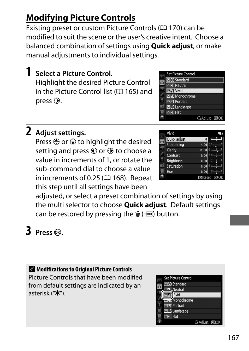 Modifying picture controls | Nikon D750 DSLR Camera (Body Only) User Manual | Page 195 / 537