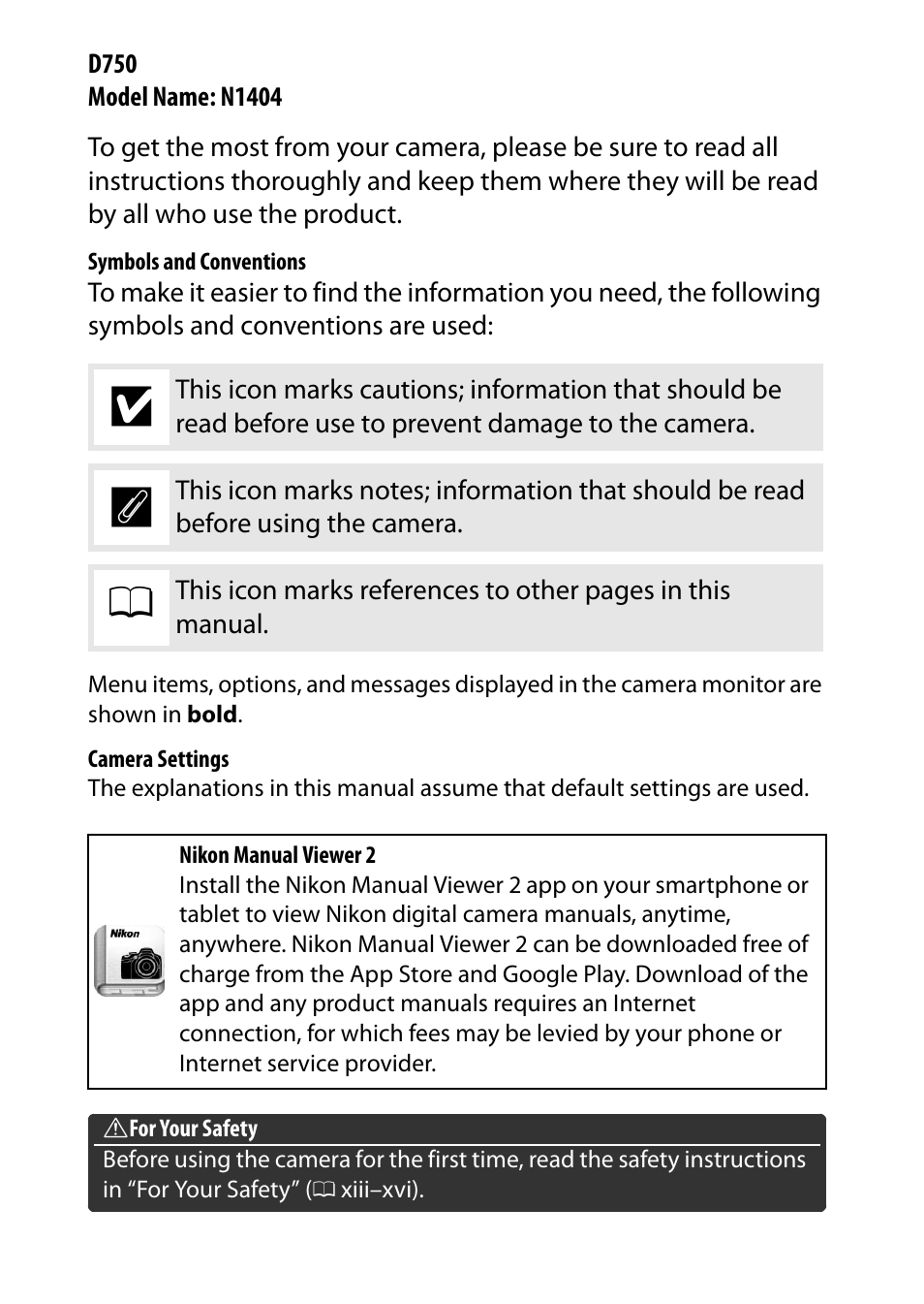 Nikon D750 DSLR Camera (Body Only) User Manual | Page 2 / 537