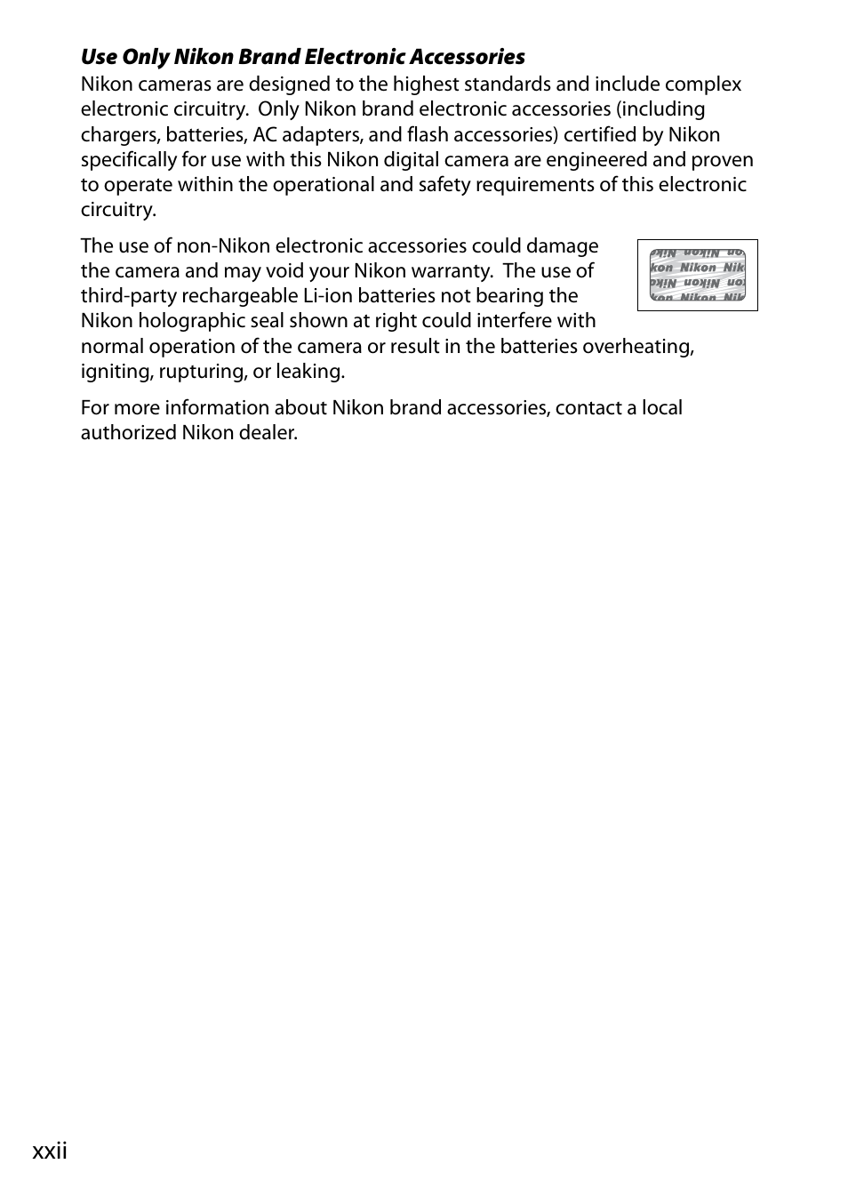 Xxii | Nikon D750 DSLR Camera (Body Only) User Manual | Page 24 / 537