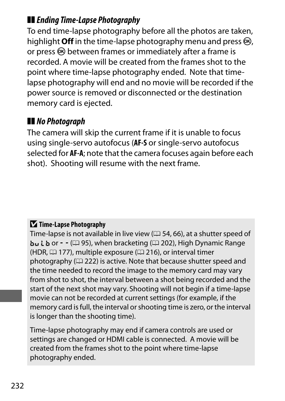 Ending time-lapse photography, No photograph | Nikon D750 DSLR Camera (Body Only) User Manual | Page 260 / 537