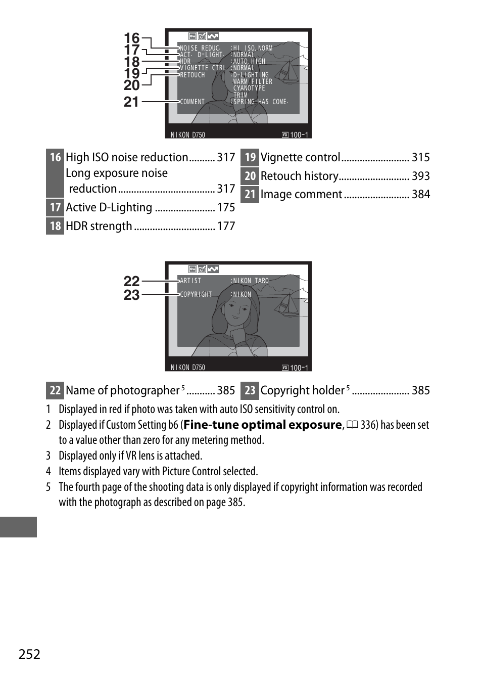 22 name of photographer, 23 copyright holder | Nikon D750 DSLR Camera (Body Only) User Manual | Page 280 / 537