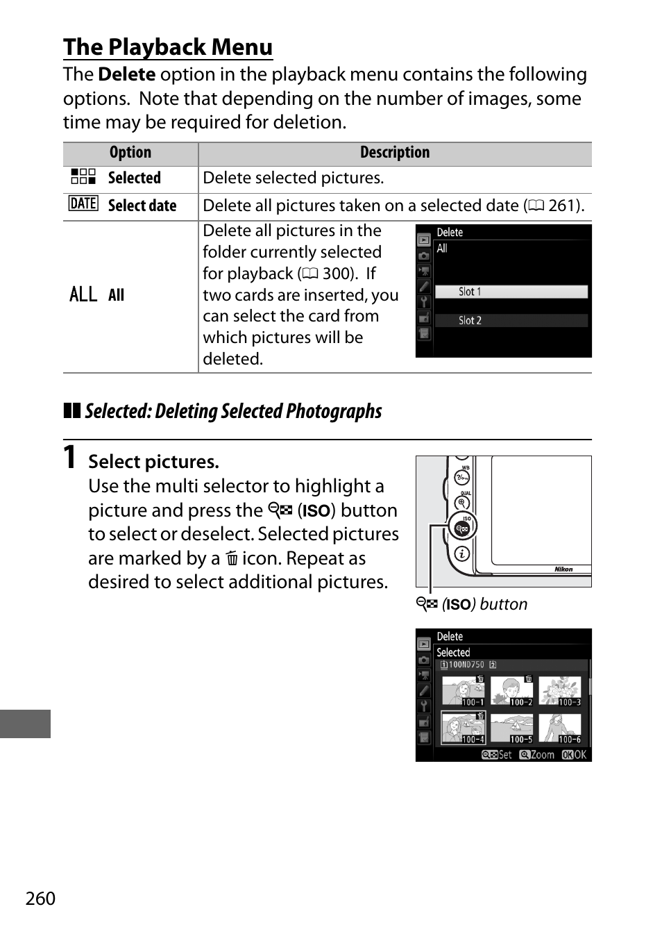 The playback menu | Nikon D750 DSLR Camera (Body Only) User Manual | Page 288 / 537