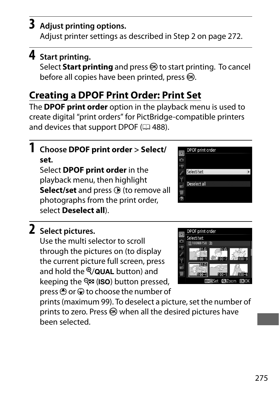 Creating a dpof print order: print set | Nikon D750 DSLR Camera (Body Only) User Manual | Page 303 / 537