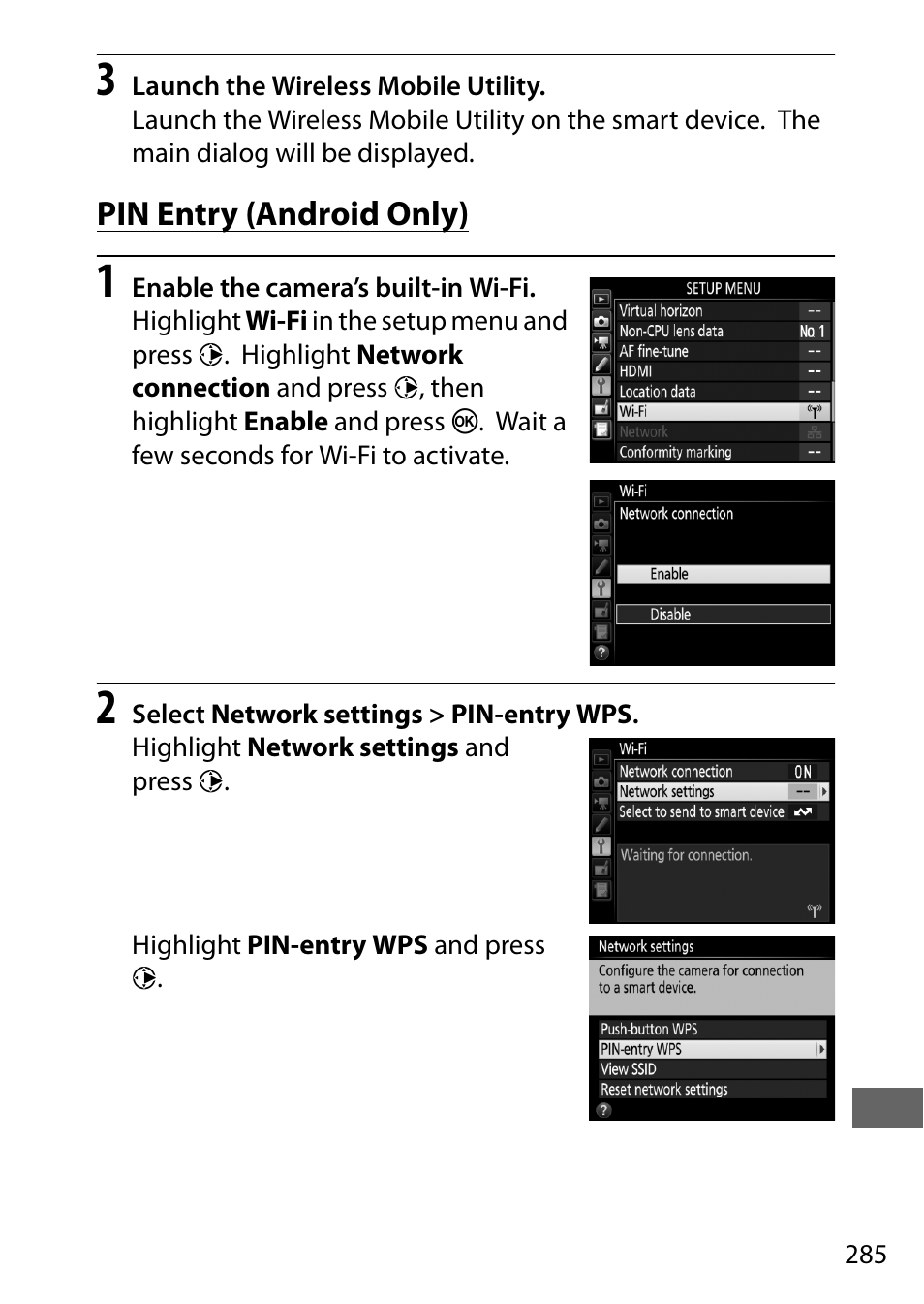 Pin entry (android only) | Nikon D750 DSLR Camera (Body Only) User Manual | Page 313 / 537
