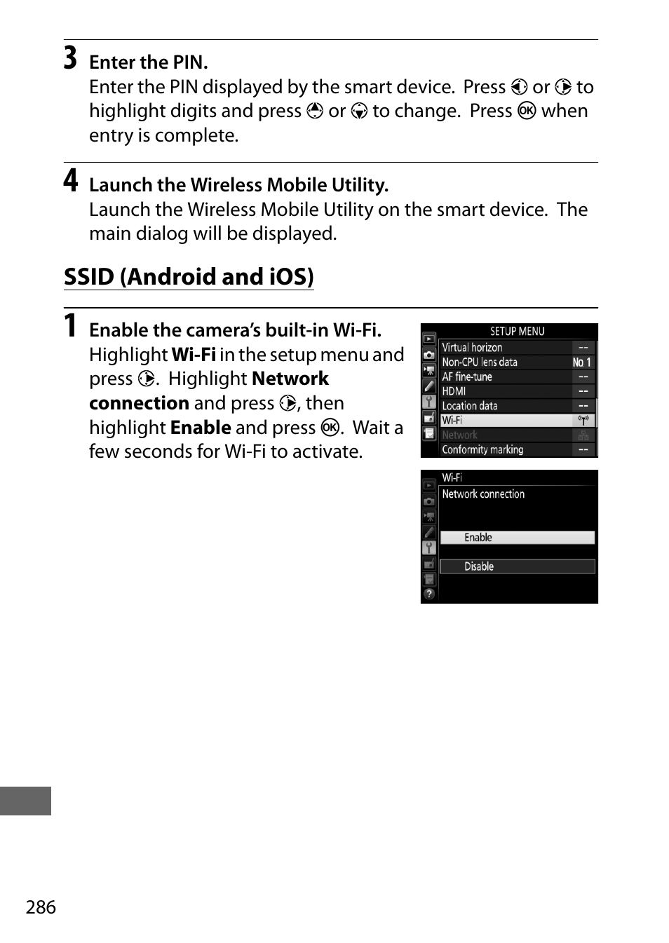 Ssid (android and ios), Device | Nikon D750 DSLR Camera (Body Only) User Manual | Page 314 / 537