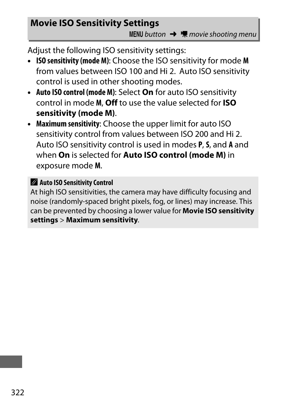 Movie iso sensitivity settings | Nikon D750 DSLR Camera (Body Only) User Manual | Page 350 / 537