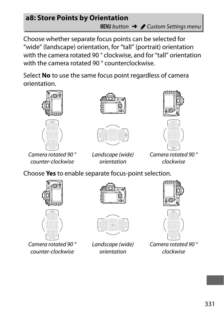 A8: store points by orientation | Nikon D750 DSLR Camera (Body Only) User Manual | Page 359 / 537