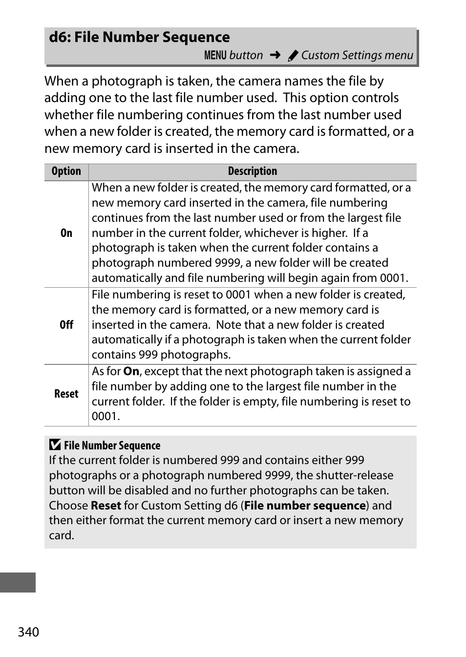 D6: file number sequence | Nikon D750 DSLR Camera (Body Only) User Manual | Page 368 / 537