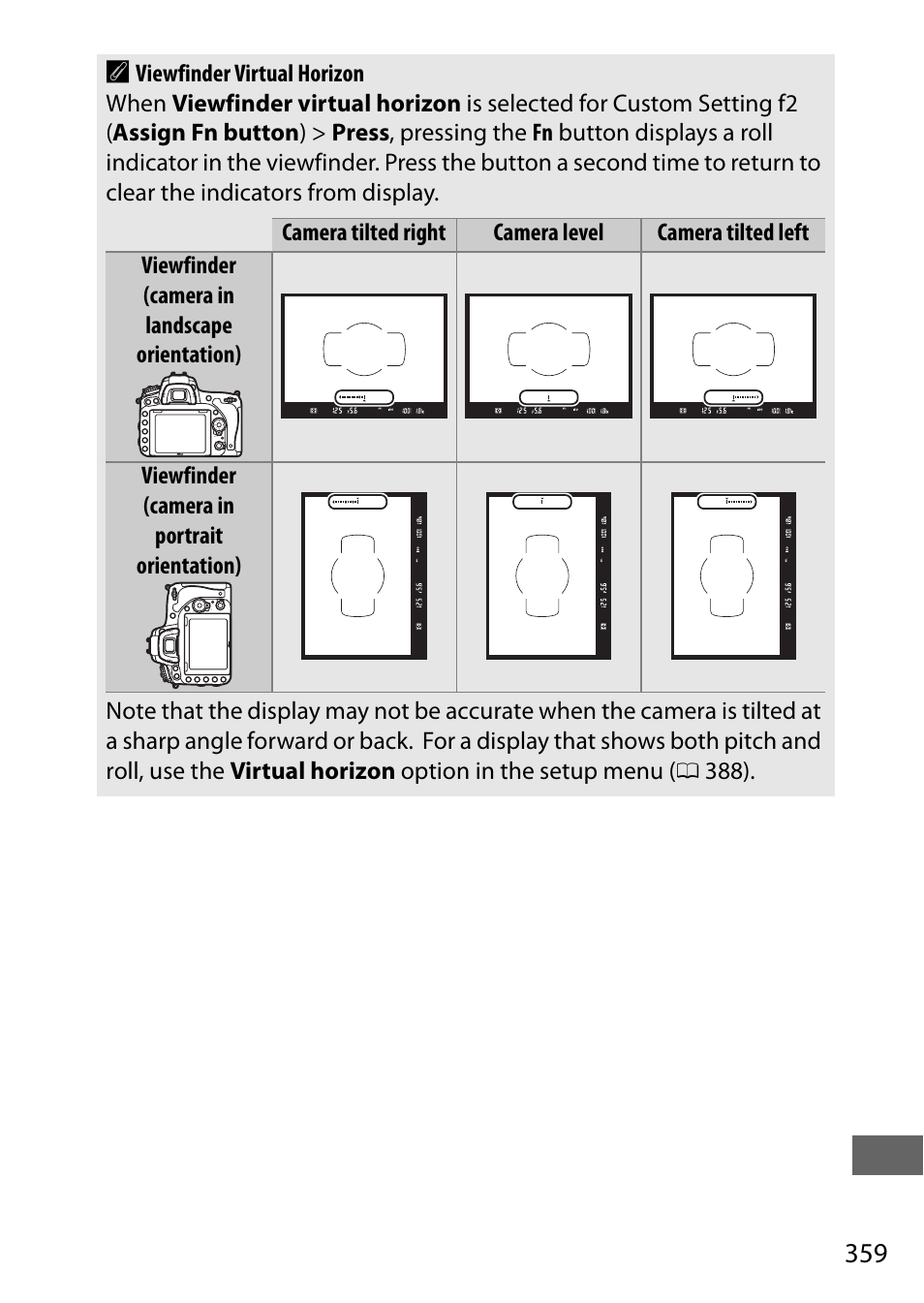 In the viewfinder, 359 a | Nikon D750 DSLR Camera (Body Only) User Manual | Page 387 / 537