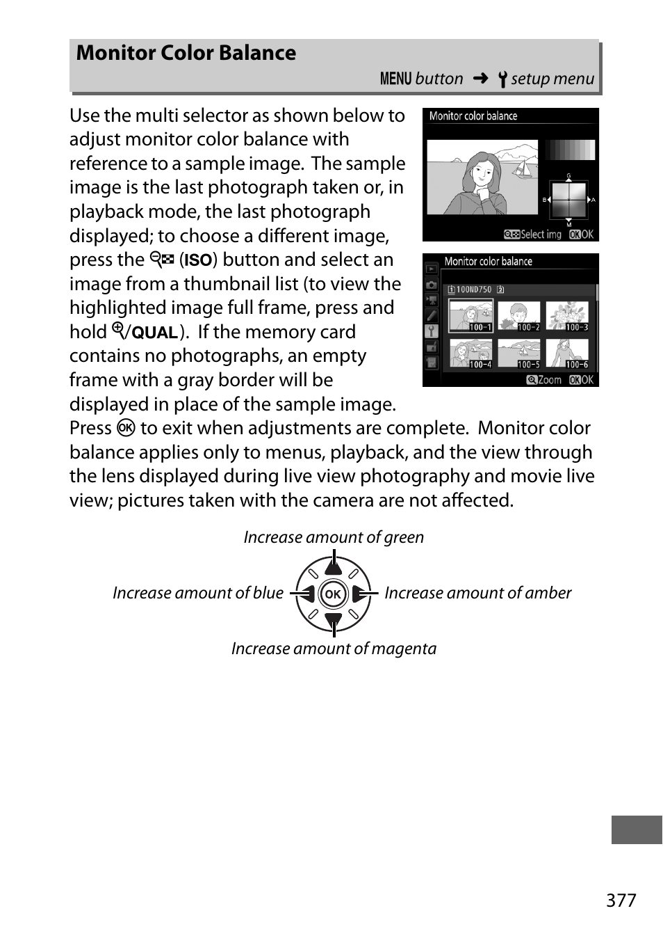 Monitor color balance | Nikon D750 DSLR Camera (Body Only) User Manual | Page 405 / 537
