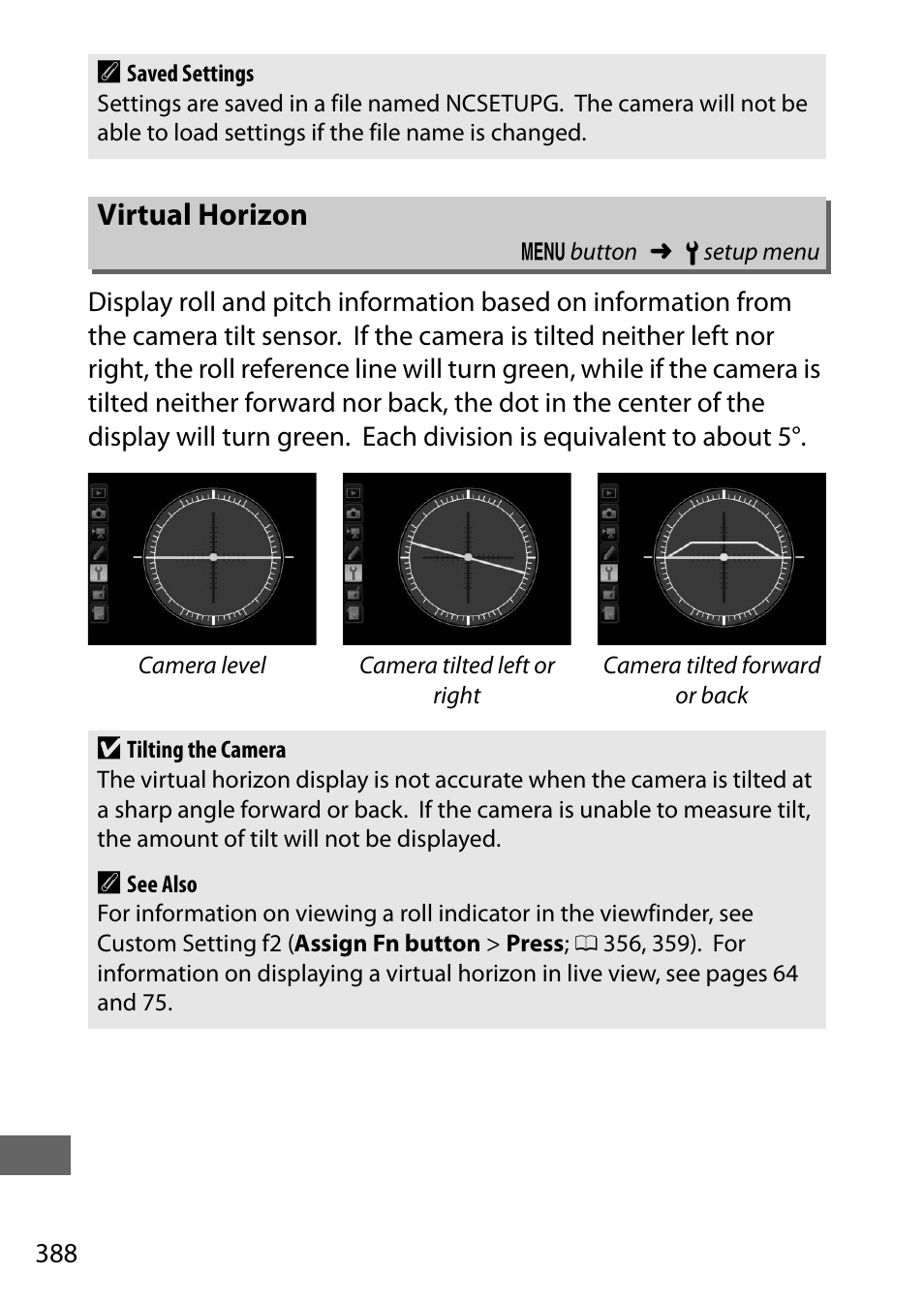 Virtual horizon | Nikon D750 DSLR Camera (Body Only) User Manual | Page 416 / 537