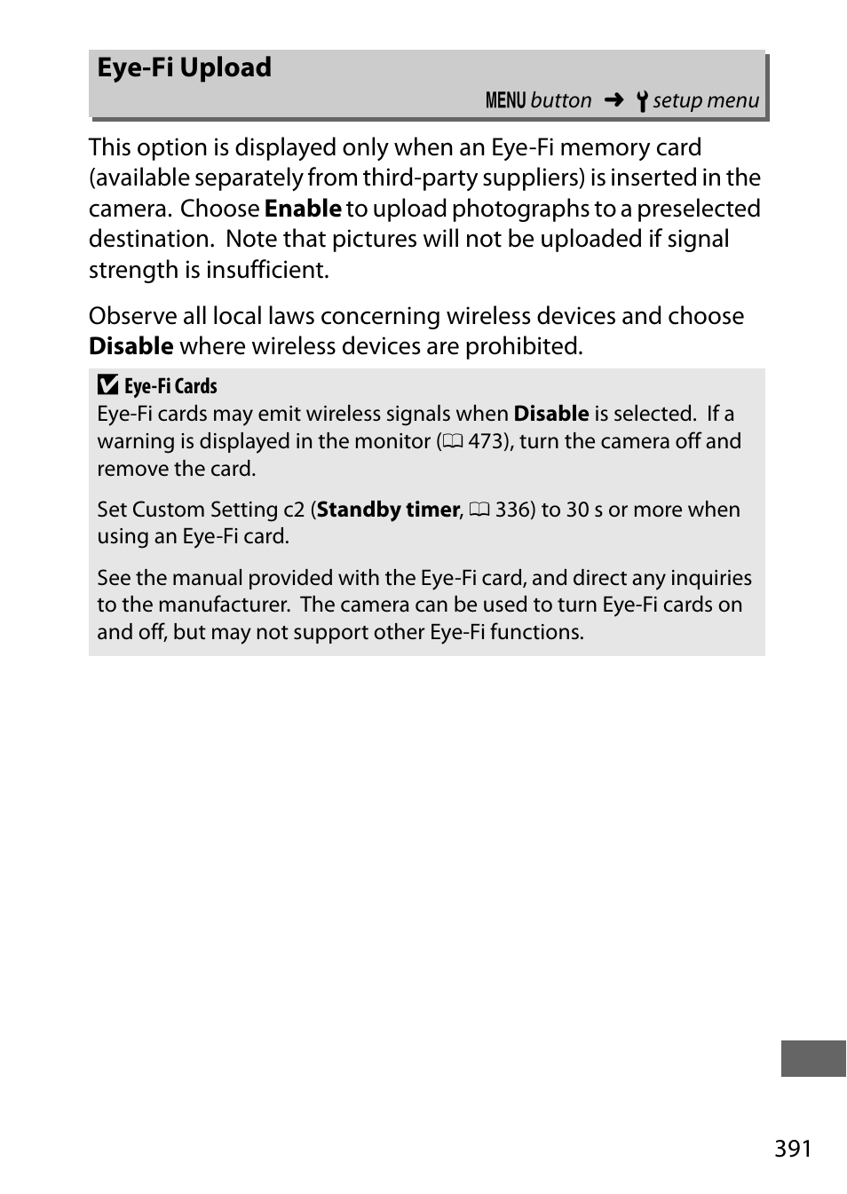 Eye-fi upload | Nikon D750 DSLR Camera (Body Only) User Manual | Page 419 / 537