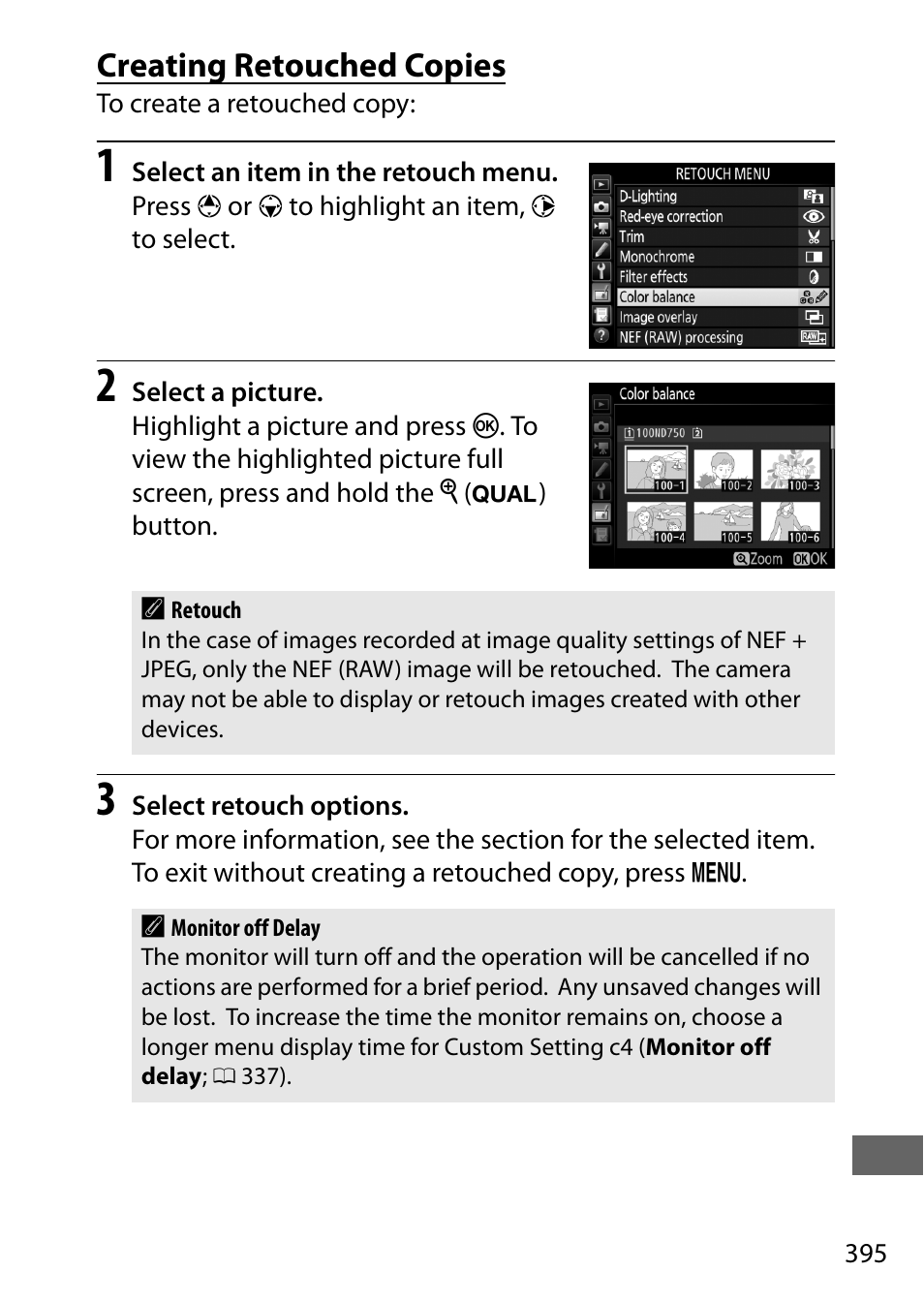 Creating retouched copies | Nikon D750 DSLR Camera (Body Only) User Manual | Page 423 / 537