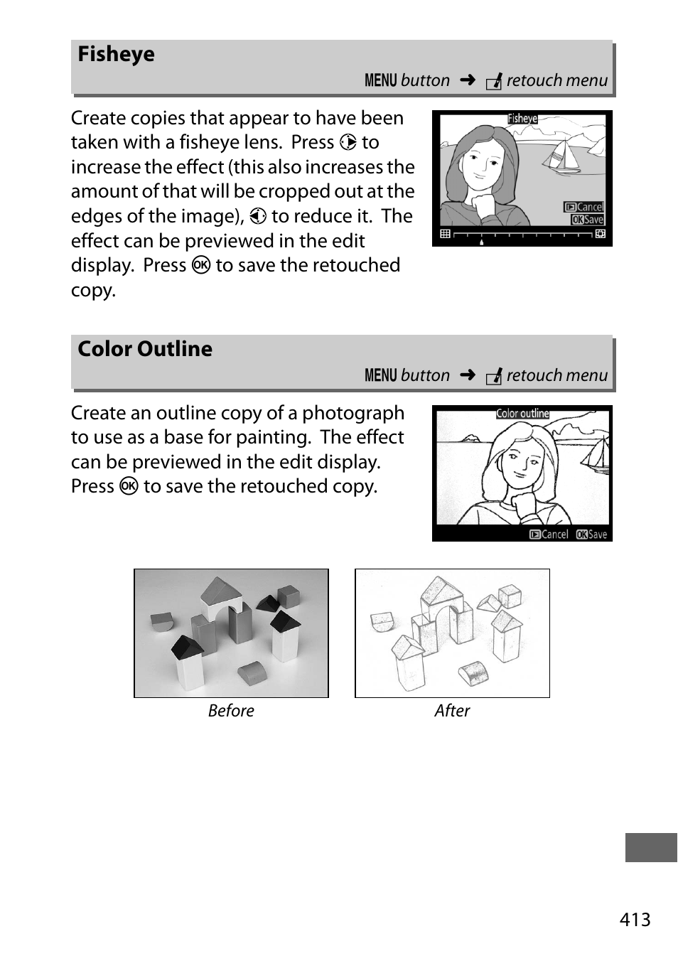 Fisheye, Color outline | Nikon D750 DSLR Camera (Body Only) User Manual | Page 441 / 537