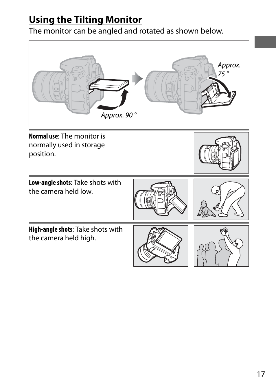 Using the tilting monitor | Nikon D750 DSLR Camera (Body Only) User Manual | Page 45 / 537