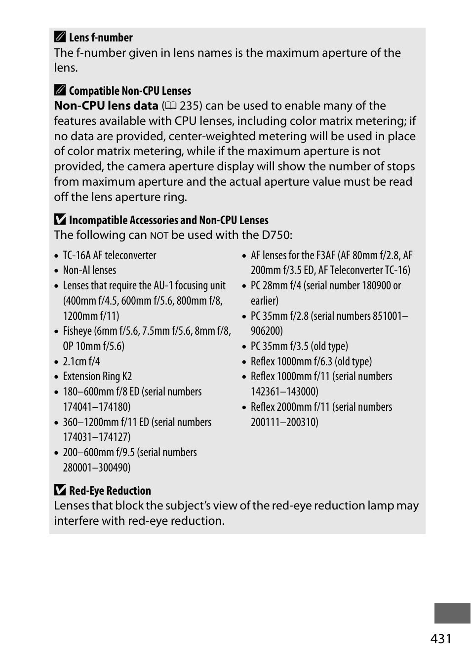 431 a | Nikon D750 DSLR Camera (Body Only) User Manual | Page 459 / 537