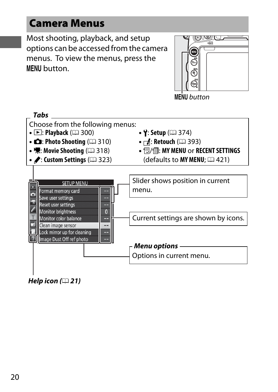 Camera menus | Nikon D750 DSLR Camera (Body Only) User Manual | Page 48 / 537