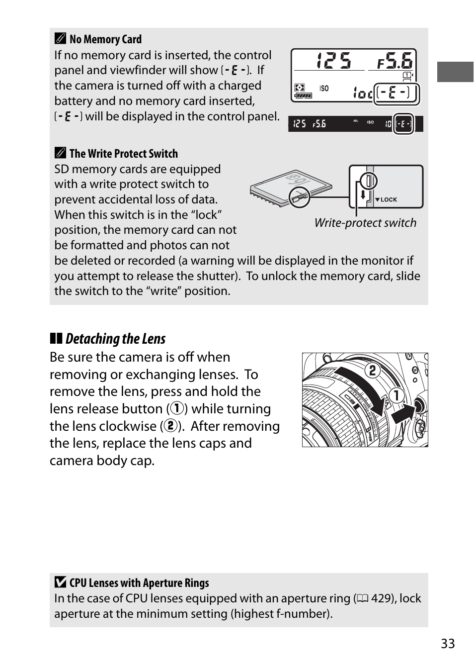 Detaching the lens | Nikon D750 DSLR Camera (Body Only) User Manual | Page 61 / 537