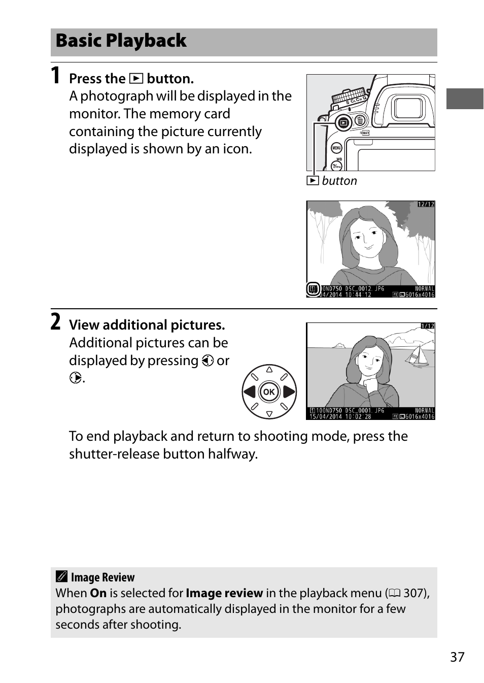 Basic playback | Nikon D750 DSLR Camera (Body Only) User Manual | Page 65 / 537