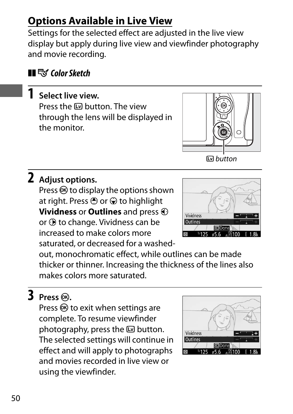 Options available in live view | Nikon D750 DSLR Camera (Body Only) User Manual | Page 78 / 537