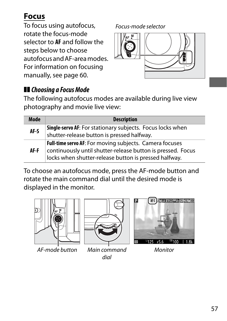 Focus, Choosing a focus mode | Nikon D750 DSLR Camera (Body Only) User Manual | Page 85 / 537