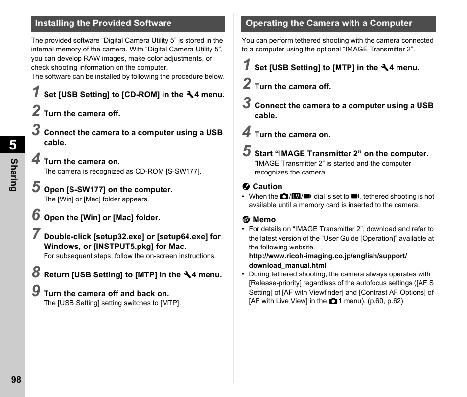 Installing the provided software, Operating the camera with a computer | Pentax K-3 Mark III DSLR Camera (Black) User Manual | Page 100 / 148