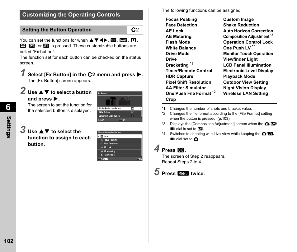Customizing the operating controls, P.102), P.102 | Se tting s 102 | Pentax K-3 Mark III DSLR Camera (Black) User Manual | Page 104 / 148