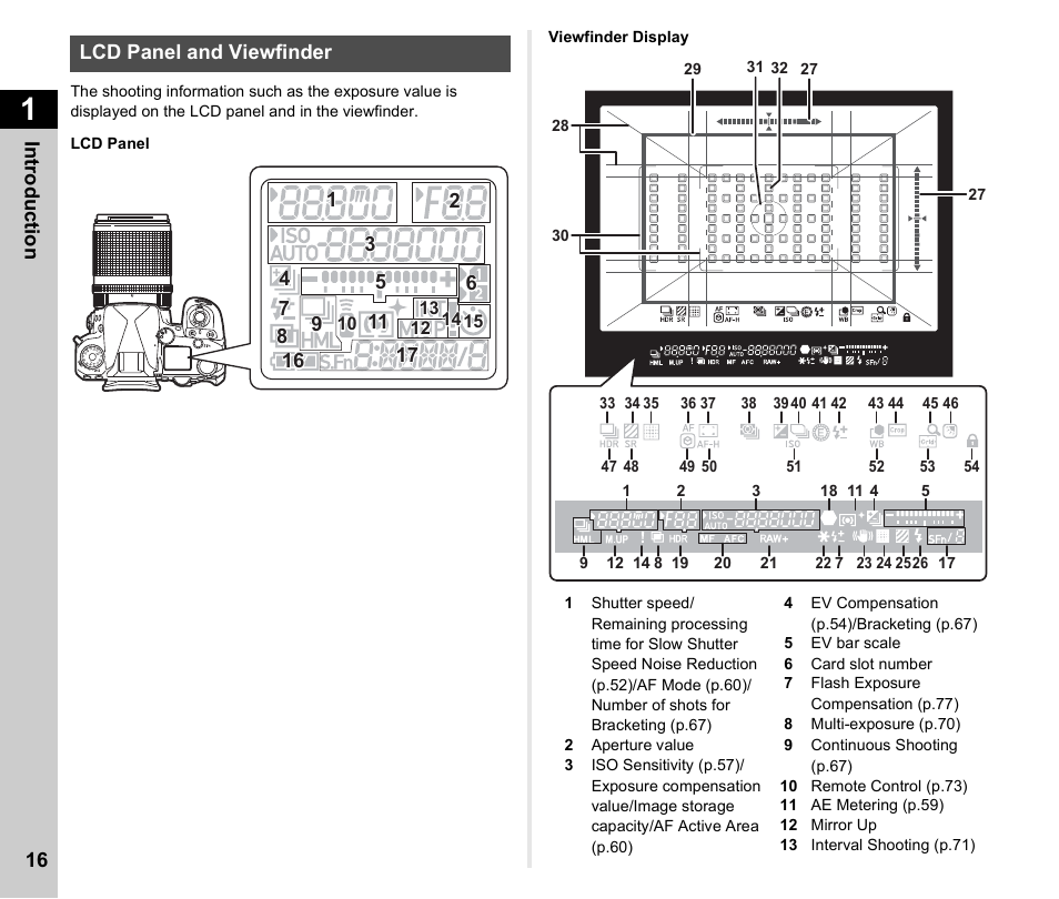 Lcd panel and viewfinder | Pentax K-3 Mark III DSLR Camera (Black) User Manual | Page 18 / 148