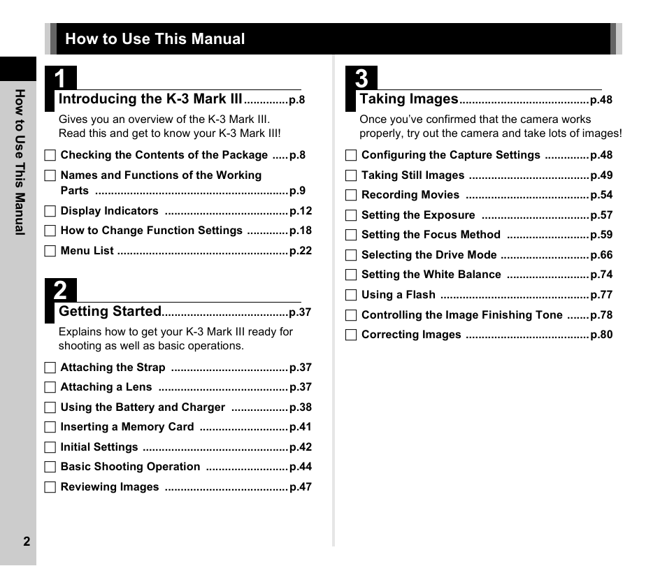 How to use this manual | Pentax K-3 Mark III DSLR Camera (Black) User Manual | Page 4 / 148