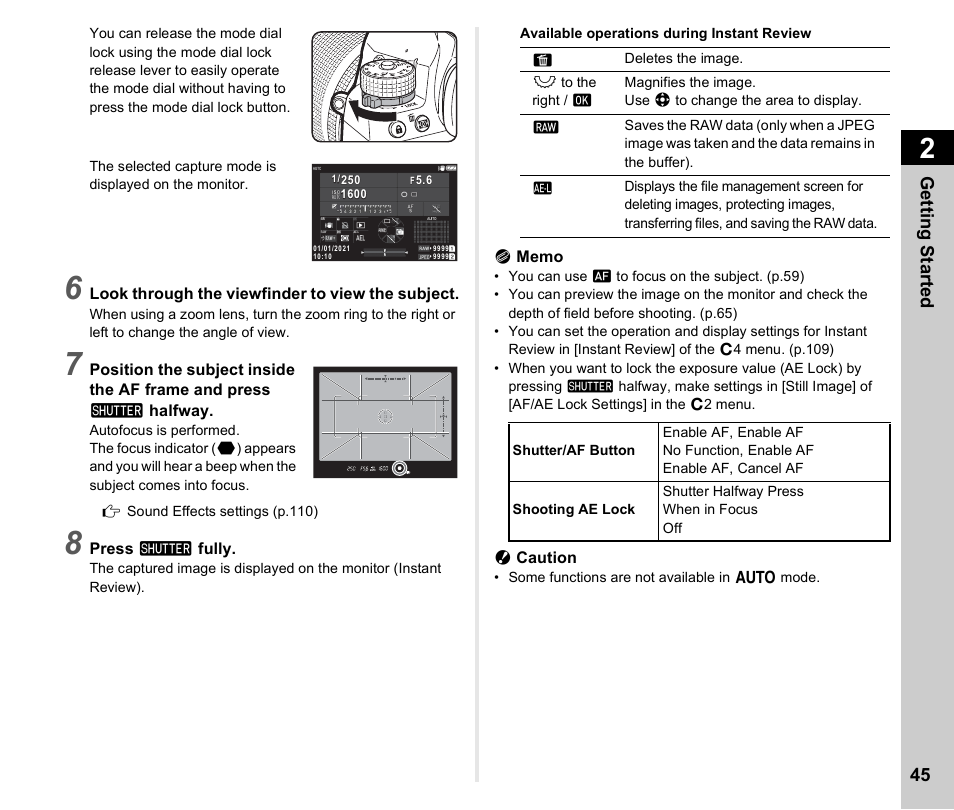 S. (p.45, P.45, Getting started 45 | Pentax K-3 Mark III DSLR Camera (Black) User Manual | Page 47 / 148