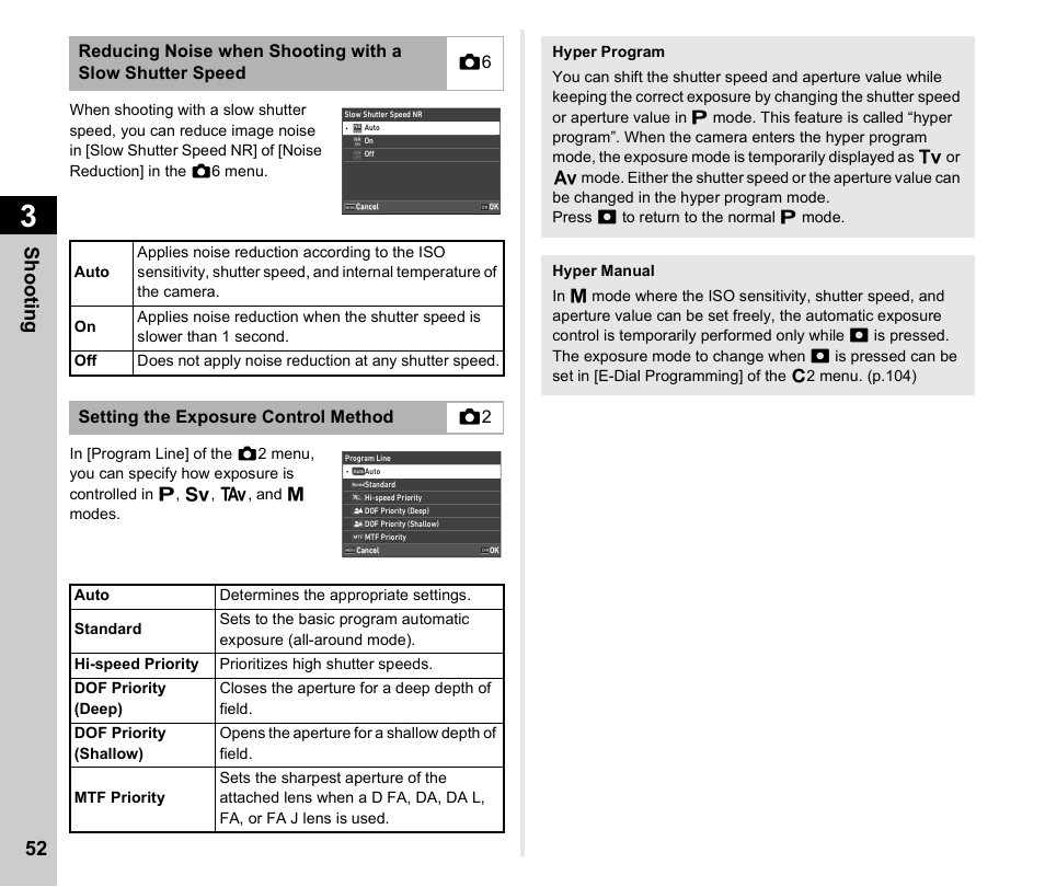 P.52), P.52)/a, P.52 | Shoo ting 52 | Pentax K-3 Mark III DSLR Camera (Black) User Manual | Page 54 / 148