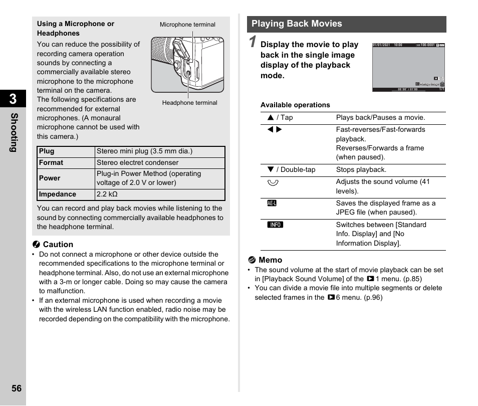 Playing back movies, Shoo ting 56 | Pentax K-3 Mark III DSLR Camera (Black) User Manual | Page 58 / 148