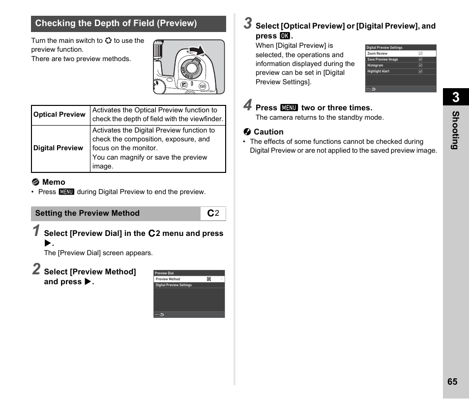 Checking the depth of field (preview), P.65, P.65) | Pentax K-3 Mark III DSLR Camera (Black) User Manual | Page 67 / 148