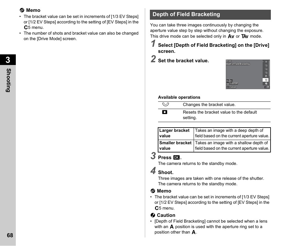 Depth of field bracketing, P.68) | Pentax K-3 Mark III DSLR Camera (Black) User Manual | Page 70 / 148