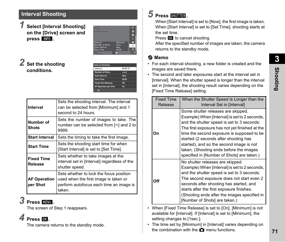 Interval shooting, P.71), G (p.71) | Shoo ting 71 | Pentax K-3 Mark III DSLR Camera (Black) User Manual | Page 73 / 148