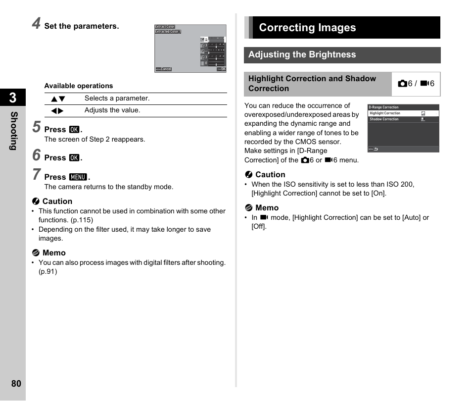 Correcting images, Adjusting the brightness, P.80) | P.80 | Pentax K-3 Mark III DSLR Camera (Black) User Manual | Page 82 / 148