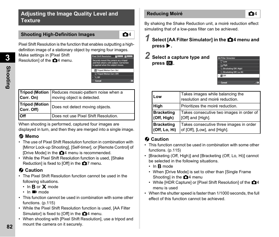 Adjusting the image quality level and texture, P.82), P.82 | P.82)/c, R (p.82), Shoo ting 82 | Pentax K-3 Mark III DSLR Camera (Black) User Manual | Page 84 / 148