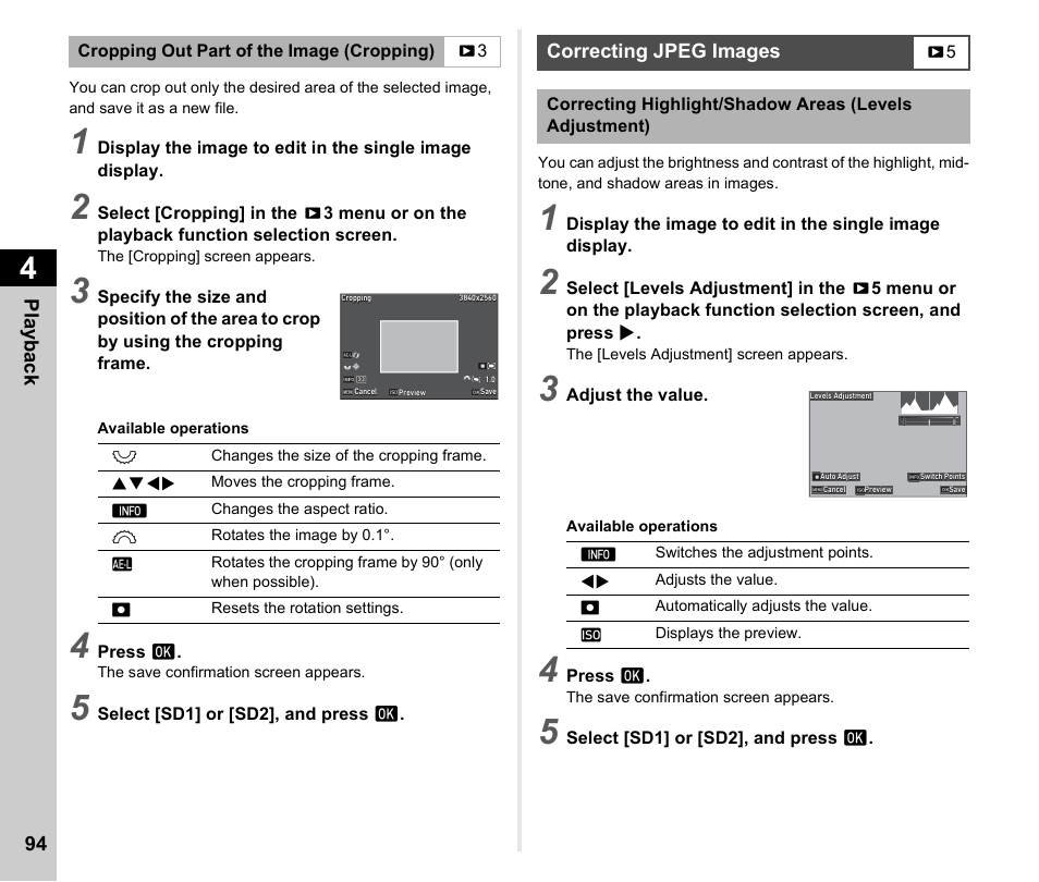 Correcting jpeg images, P.94 | Pentax K-3 Mark III DSLR Camera (Black) User Manual | Page 96 / 148
