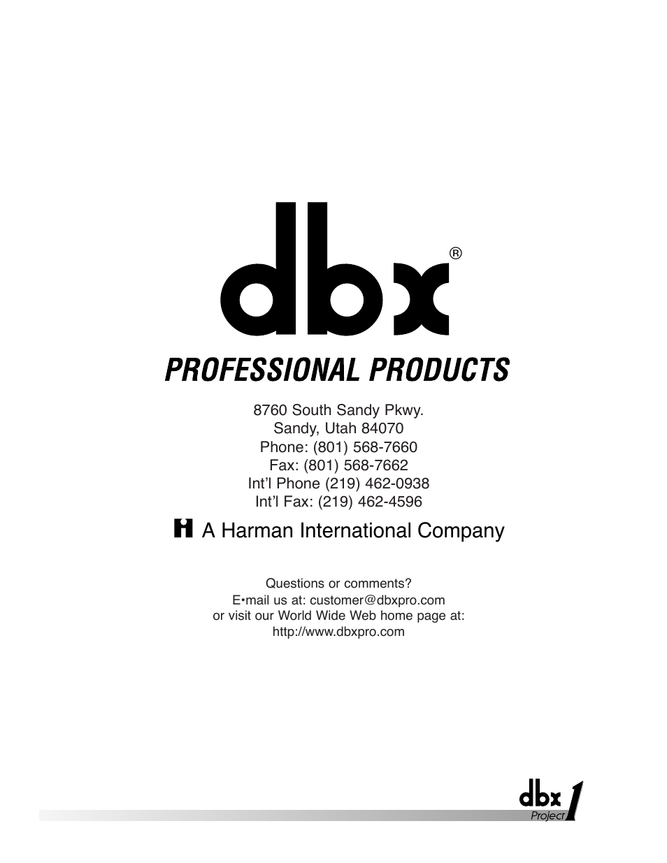 A harman international company | dbx Pro 262 User Manual | Page 16 / 16