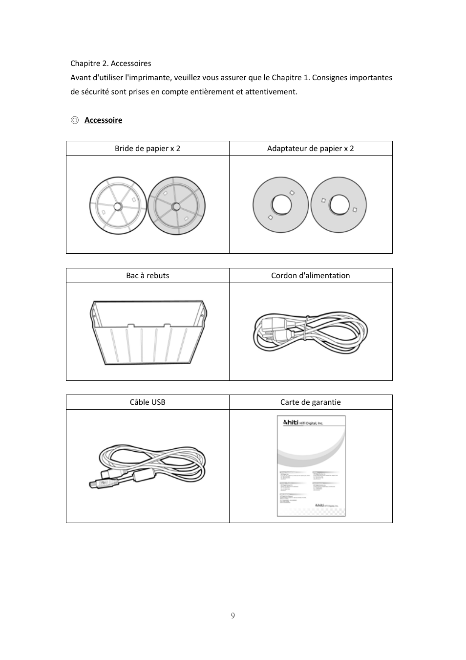 Chapitre 2. accessoires, Accessoire | HiTi P525L Photo Printer User Manual | Page 134 / 275