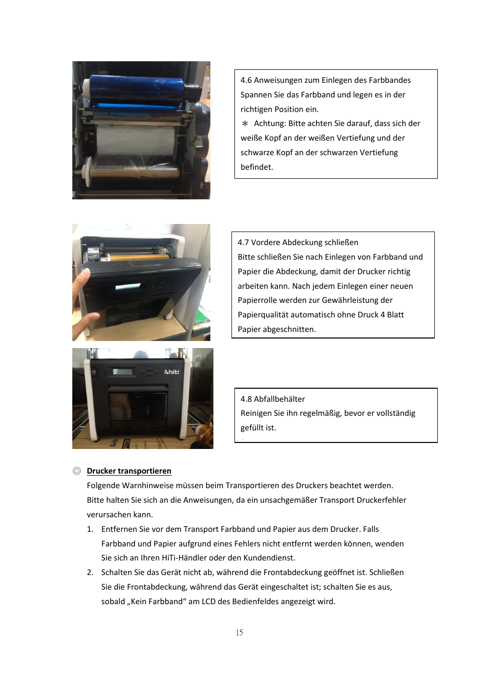 Drucker transportieren | HiTi P525L Photo Printer User Manual | Page 165 / 275
