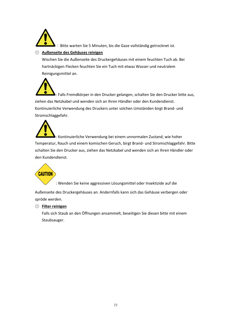 Außenseite des gehäuses reinigen, Filter reinigen | HiTi P525L Photo Printer User Manual | Page 169 / 275