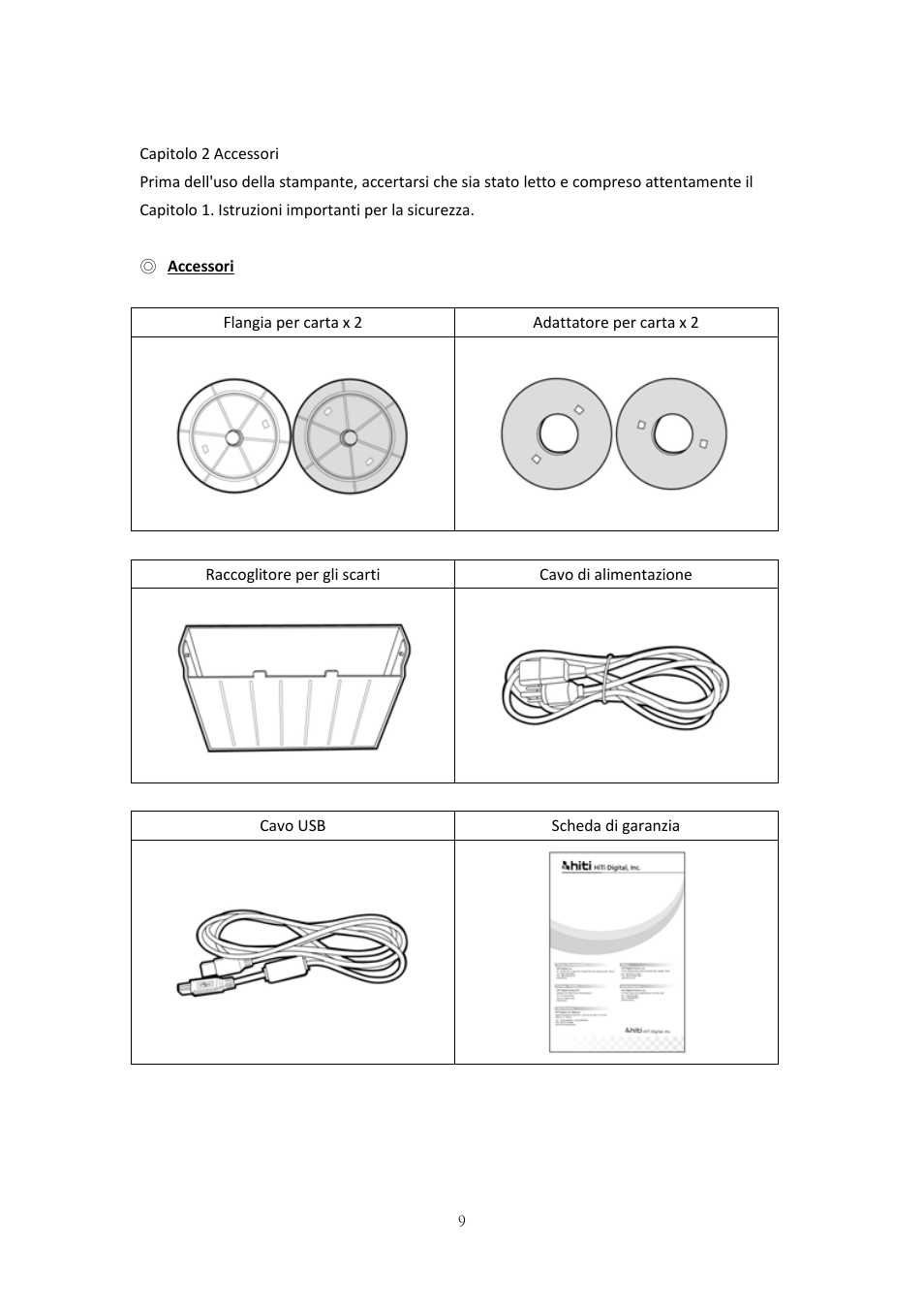 Capitolo 2 accessori, Accessori | HiTi P525L Photo Printer User Manual | Page 209 / 275